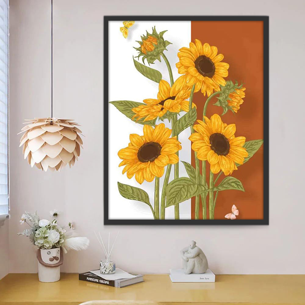 Tournesol et Papillons Jaunes Peinture par Numéros