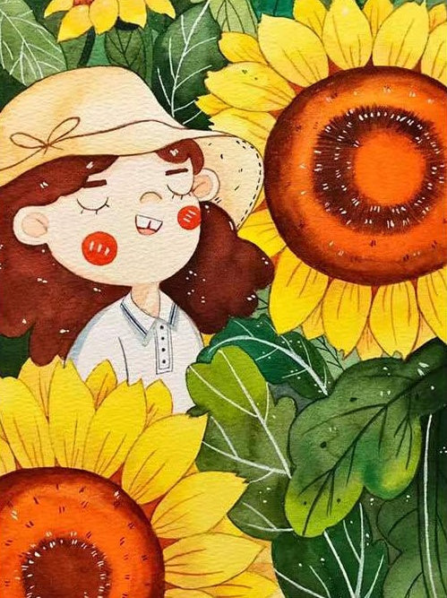 Tournesol et Petite Fille Peinture par Numéros