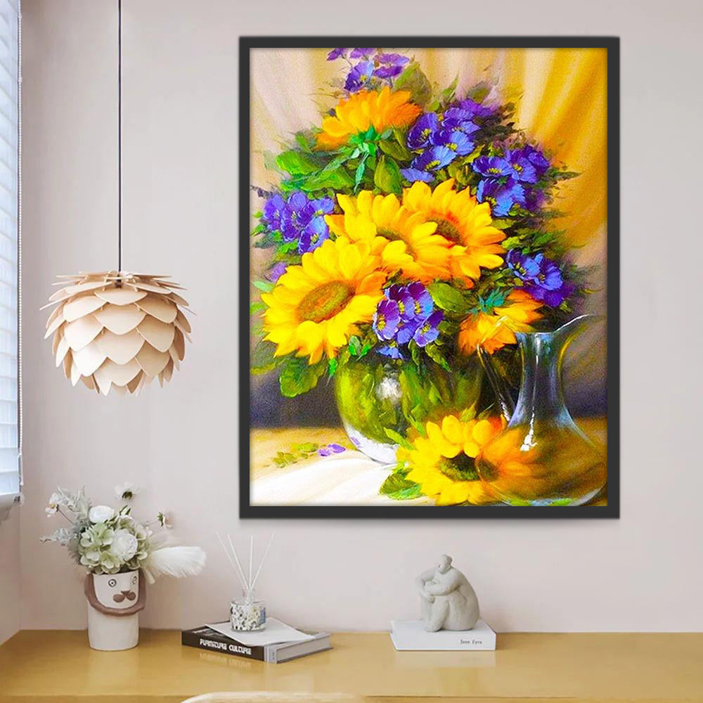 Tournesols et Fleurs Violettes Peinture par Numéros