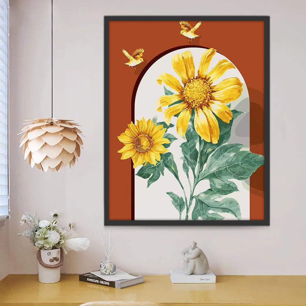 Tournesols et Mésanges Dorées Peinture par Numéros