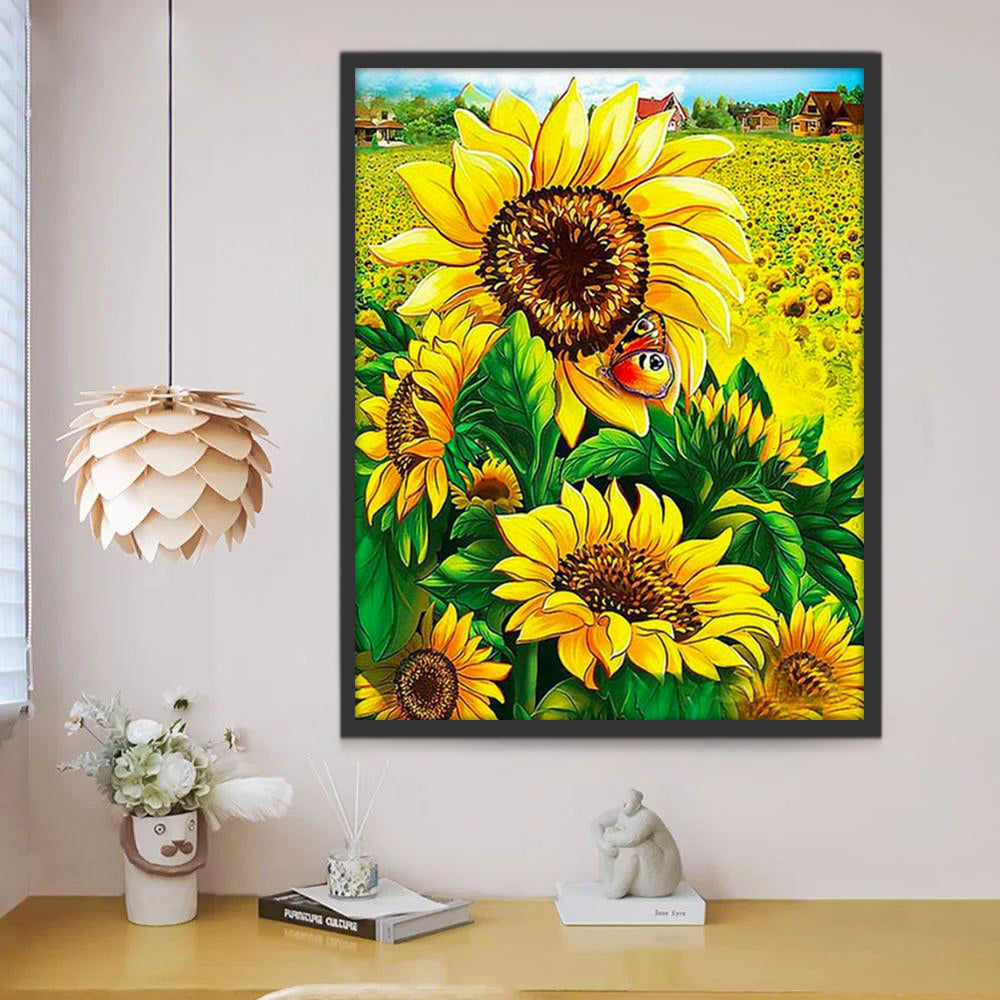 Tournesols et Papillon Peinture par Numéros