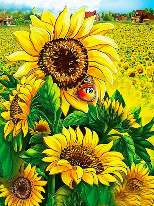 Tournesols et Papillon Peinture par Numéros
