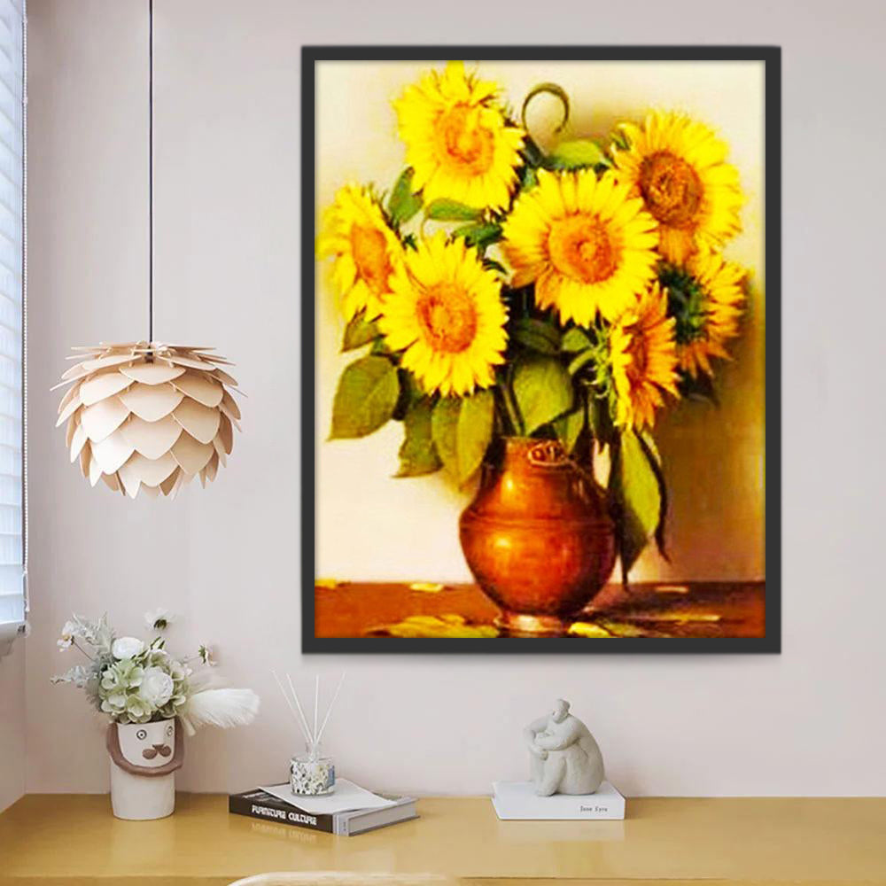 Tournesols et Vase Rouge Peinture par Numéros