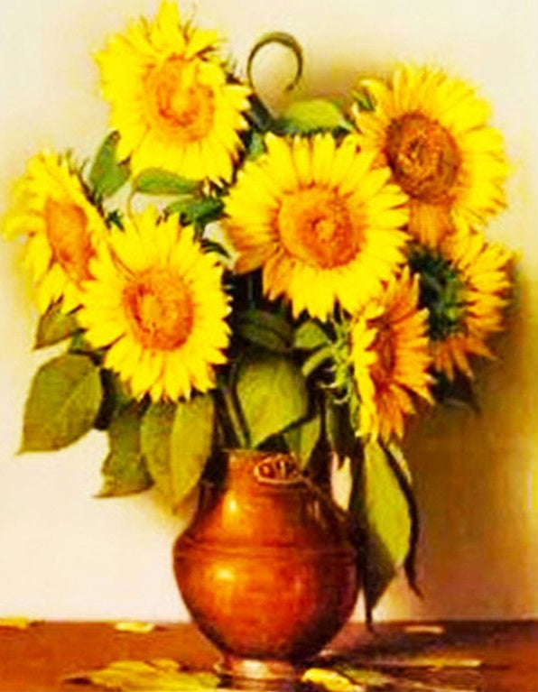 Tournesols et Vase Rouge Peinture par Numéros