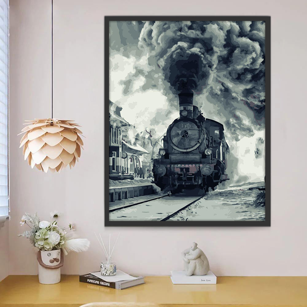 Train Blanc et Noir Peinture par Numéros