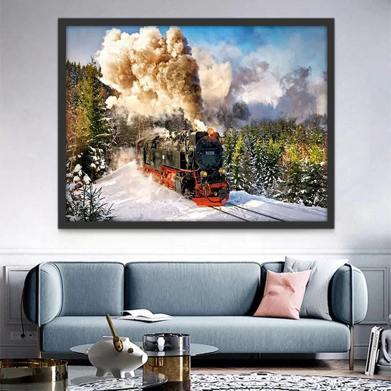 Train dans la Neige Peinture par Numéros
