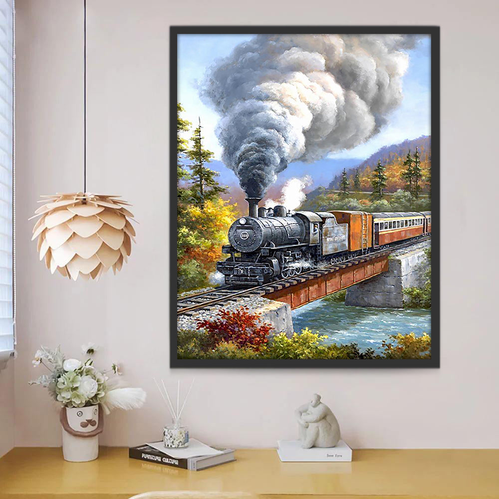 Train et Pont Peinture par Numéros