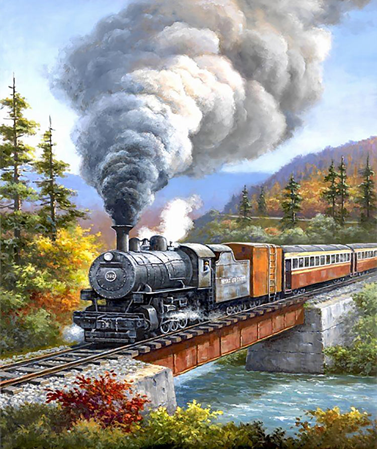 Train et Pont Peinture par Numéros