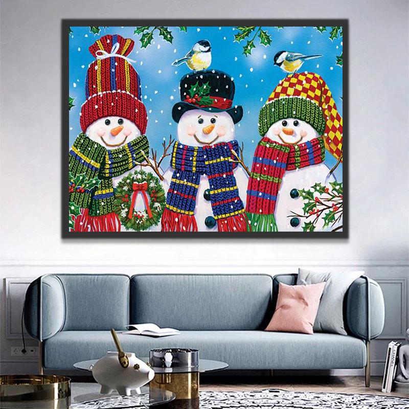 Trois Bonhommes de Neige Mignons Noël Peinture par Numéros
