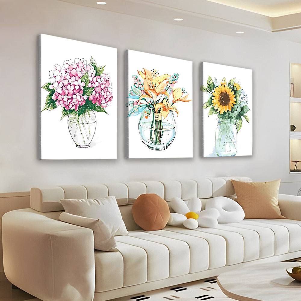 Trois Bouquet de Fleurs 3 Partie Peinture par Numéros