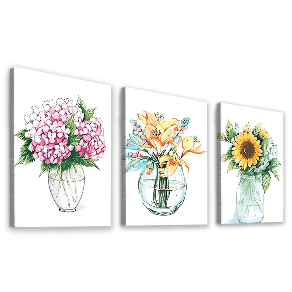 Trois Bouquet de Fleurs 3 Partie Peinture par Numéros