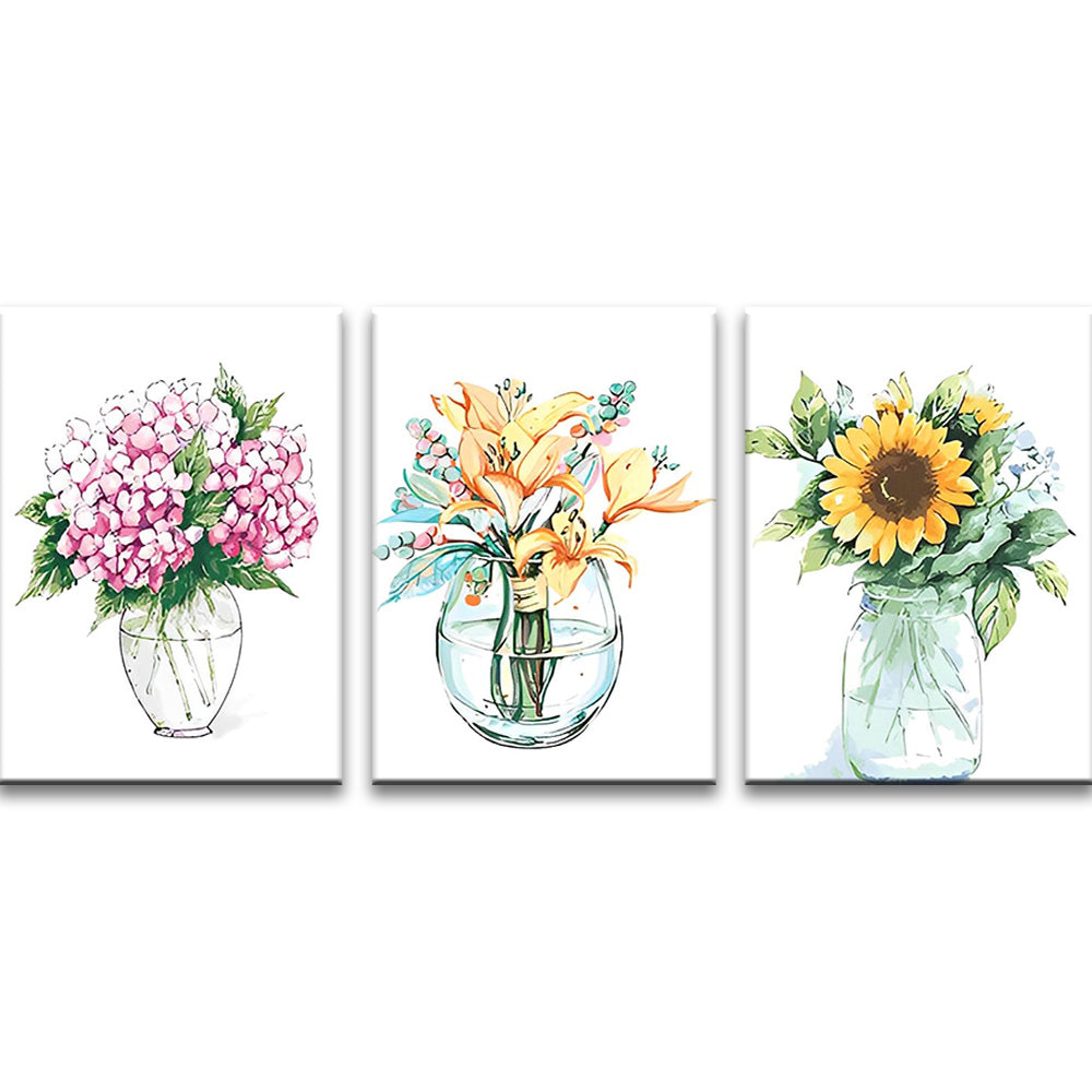 Trois Bouquet de Fleurs 3 Partie Peinture par Numéros