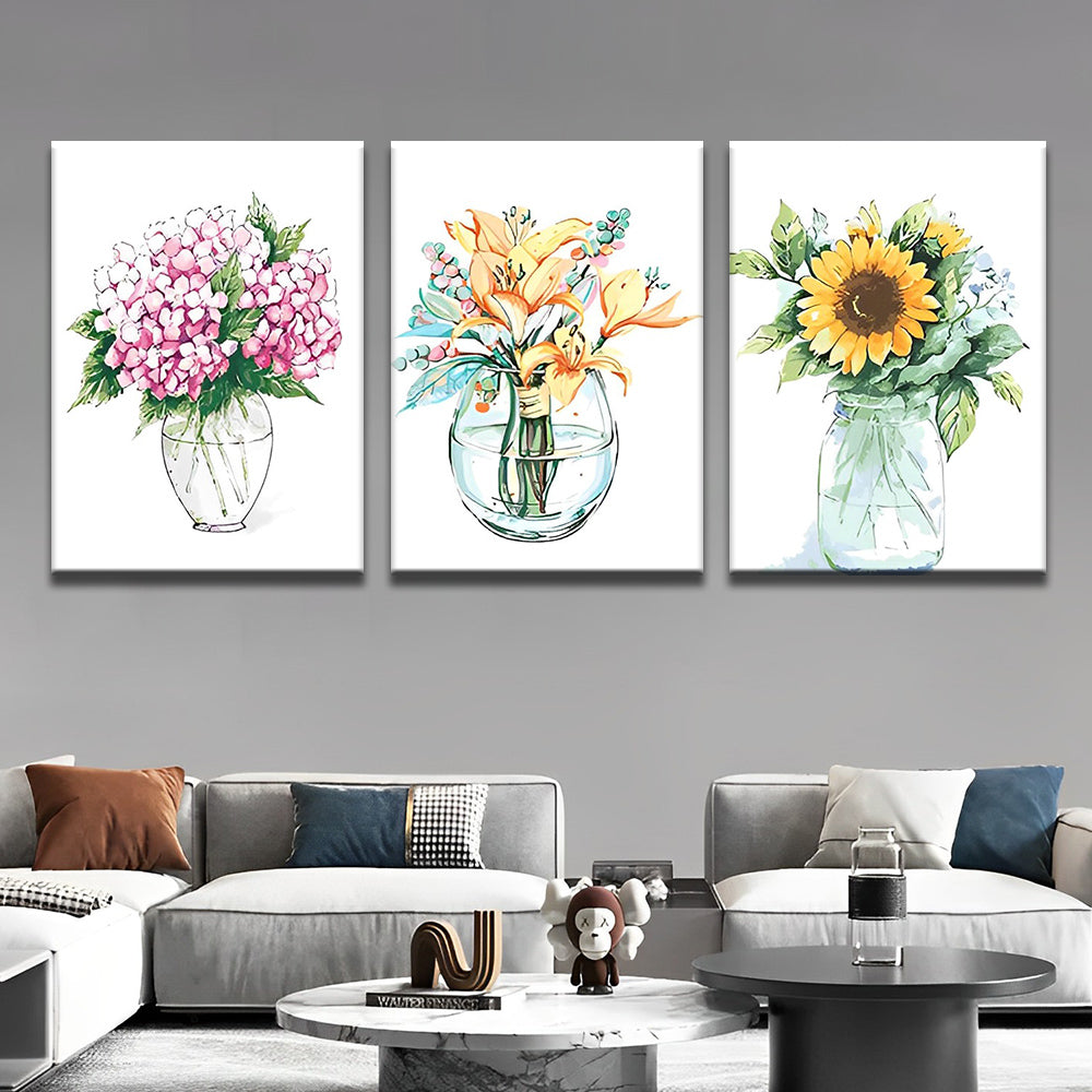 Trois Bouquet de Fleurs 3 Partie Peinture par Numéros