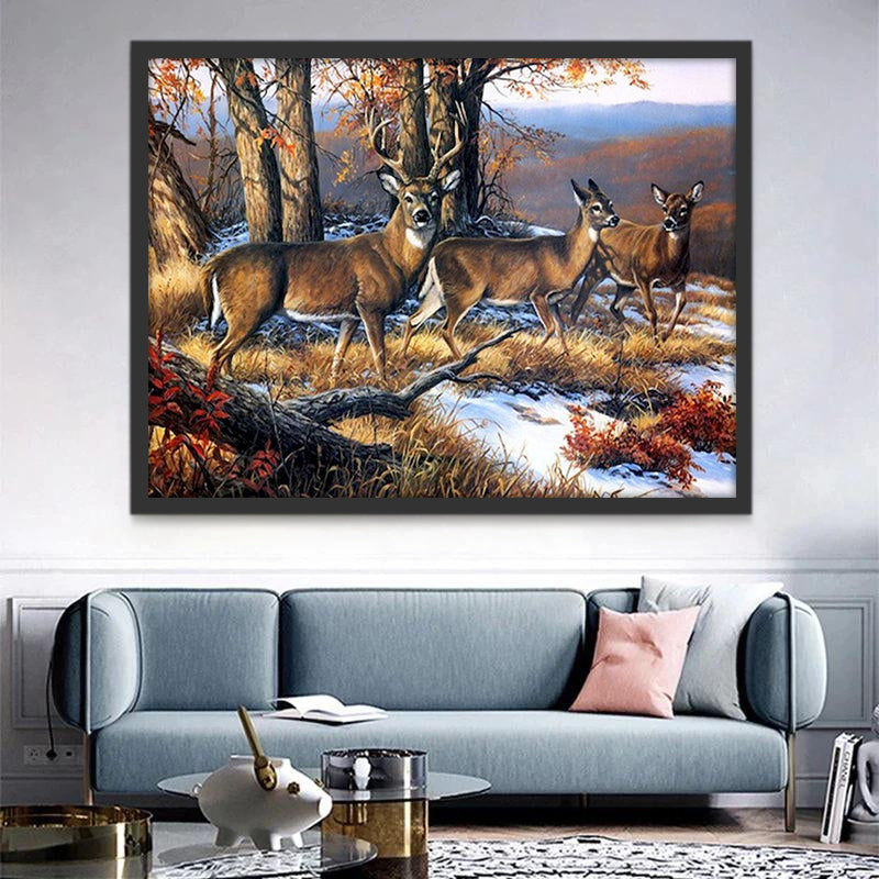 Trois Cerfs en Hiver Peinture par Numéros