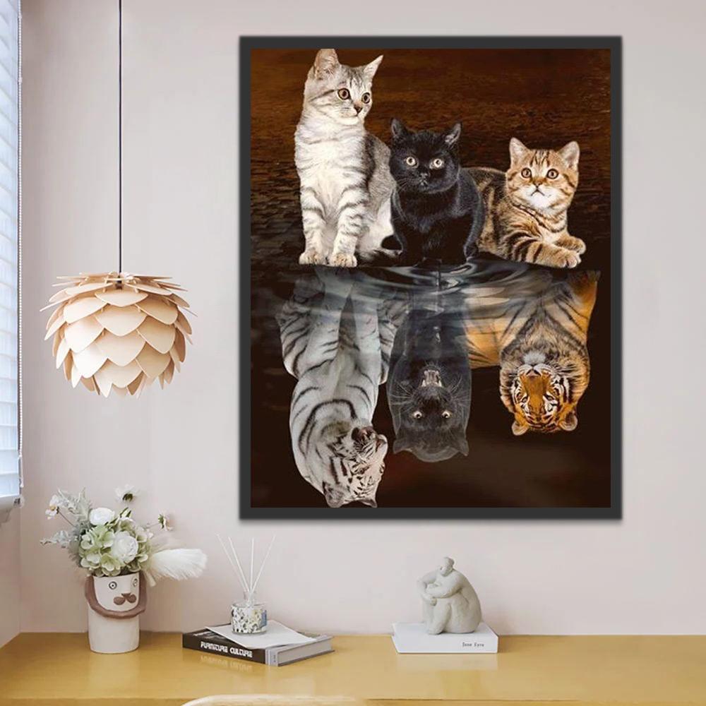Trois Chatons et Tigres dans le Reflet Peinture par Numéros