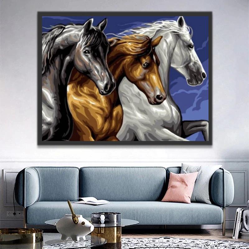 Trois Chevaux Beaux Peinture par Numéros