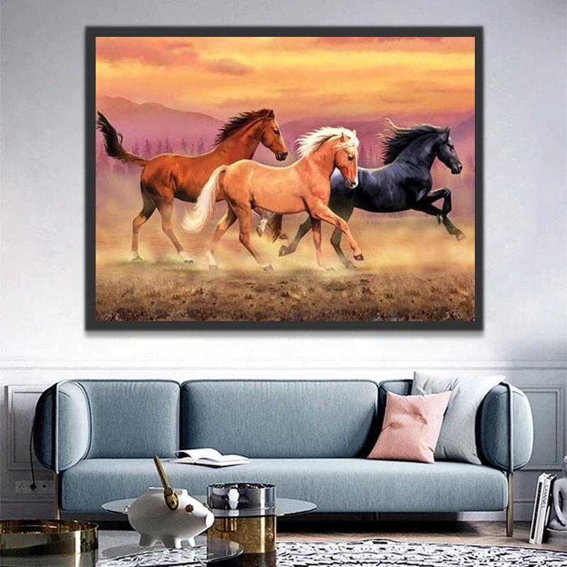 Trois Chevaux Courant Peinture par Numéros