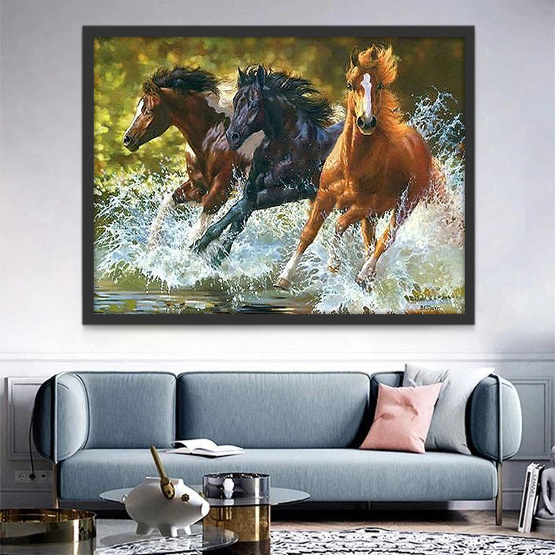 Trois Cools Chevaux Courant Peinture par Numéros