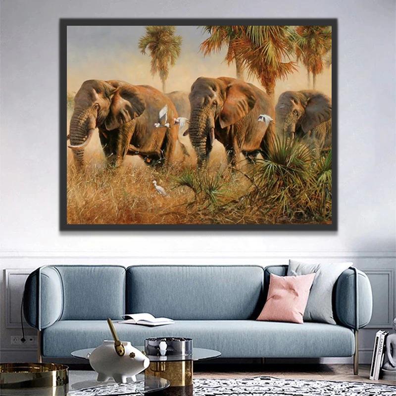 Trois Éléphants dans la Savane Peinture par Numéros