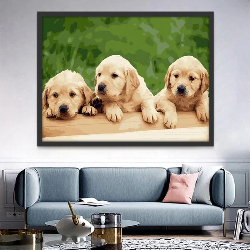 Trois Mignons Petits Gloden Retrievers Peinture par Numéros