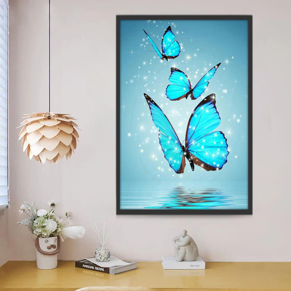 Trois Papillons Bleus Peinture par Numéros