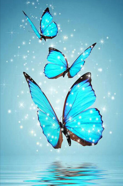 Trois Papillons Bleus Peinture par Numéros