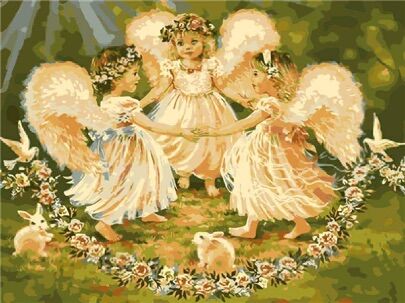 Trois Petits Anges et Lapins Peinture par Numéros