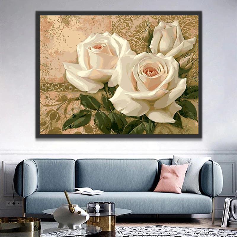 Trois Roses Blanches Peinture par Numéros