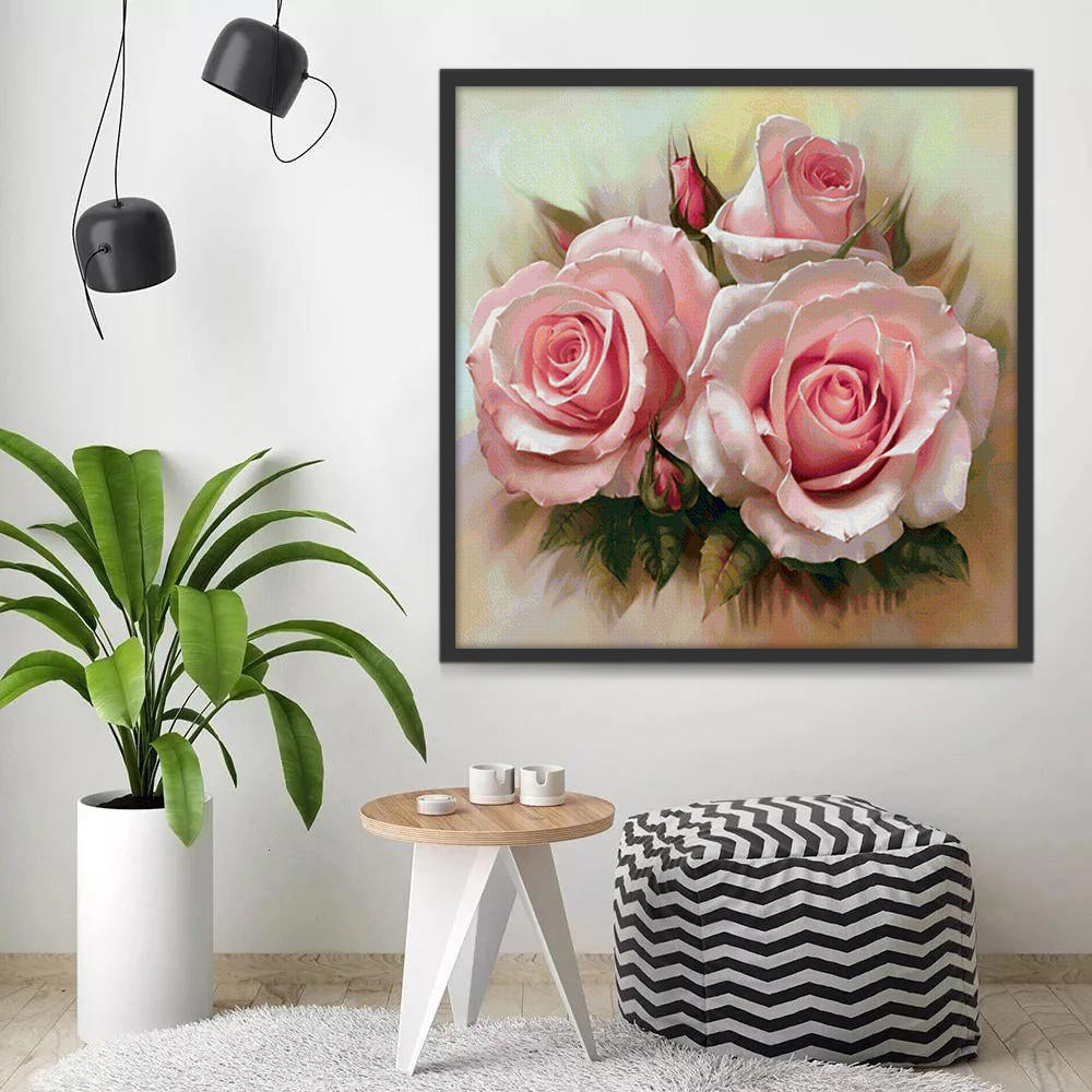 Trois Roses et Boutons Fleur Peinture par Numéros
