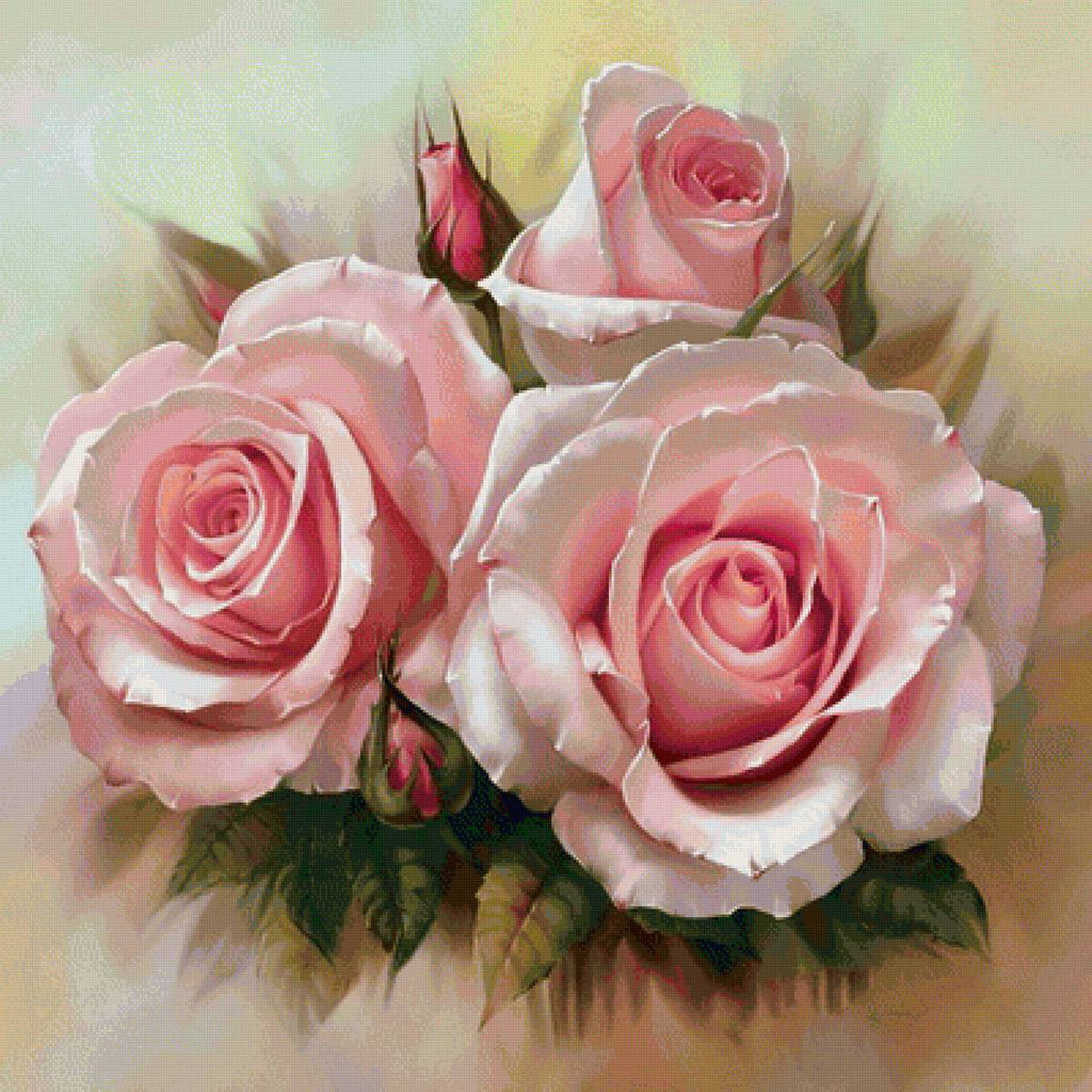 Trois Roses et Boutons Fleur Peinture par Numéros