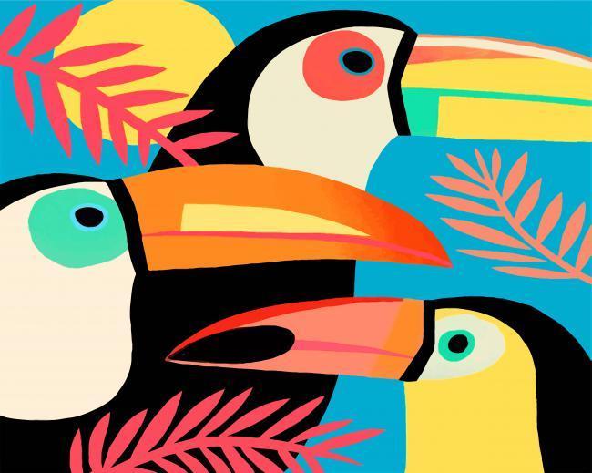 Trois Toucans Colorés d'Enfants Peinture par Numéros