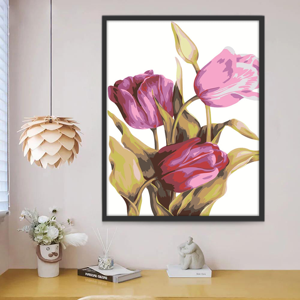 Trois Tulipes Roses Peinture par Numéros