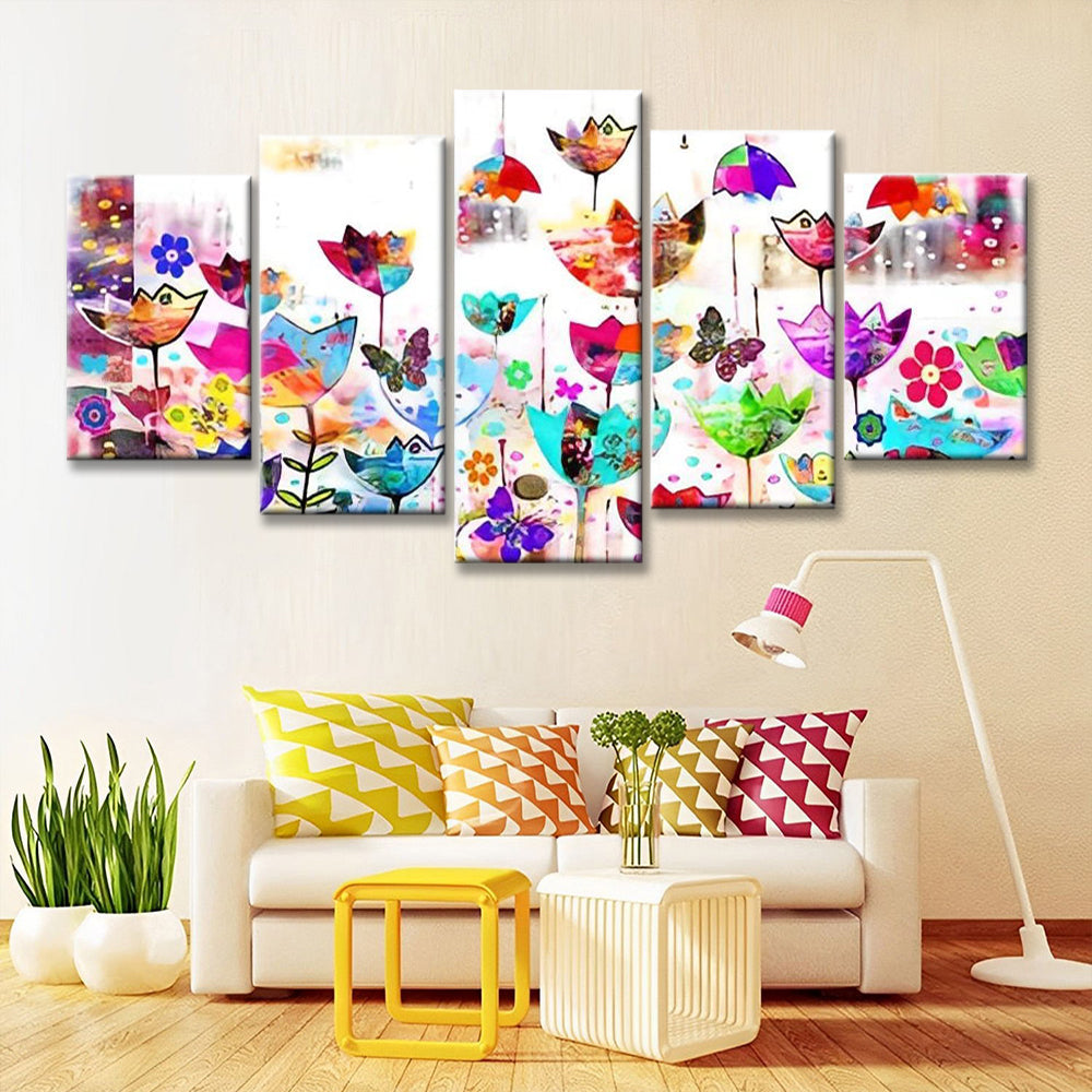 Tulipes Colorées et Papillon 5 Partie Peinture par Numéros