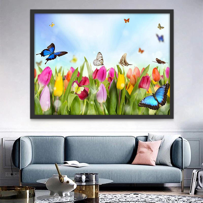 Tulipes et Papillons Multicolores Peinture par Numéros
