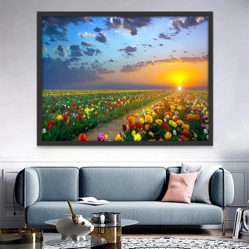 Tulipes et Paysage de Ciel Fleur Peinture par Numéros