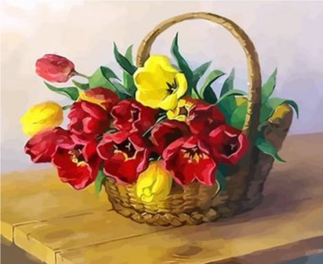 Tulipes Multicolores dans le Panier Fleur Peinture par Numéros