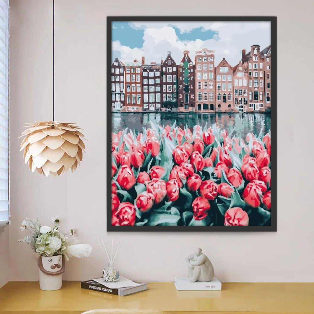 Tulipes Paysage Ville Peinture par Numéros