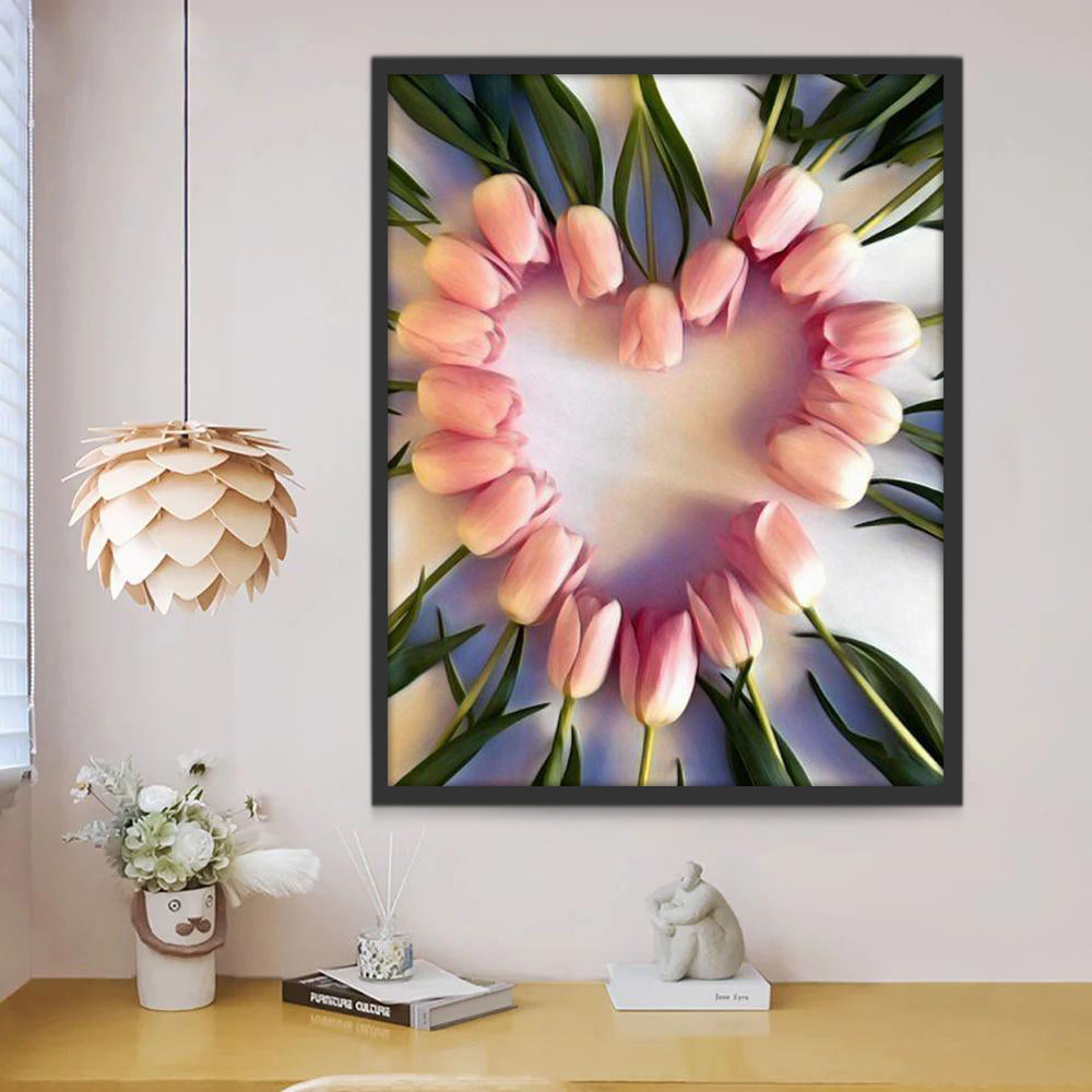 Tulipes Roses et Coeur Peinture par Numéros