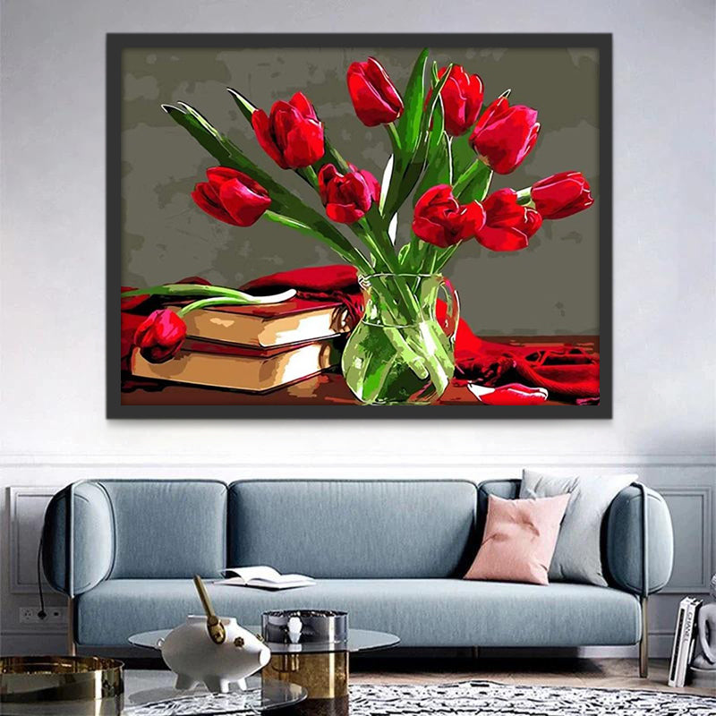 Tulipes Rouges Jolies Peinture par Numéros