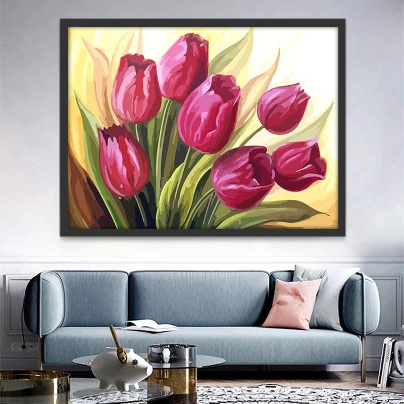 Un Bouquet de Tulipes Violettes Peinture par Numéros