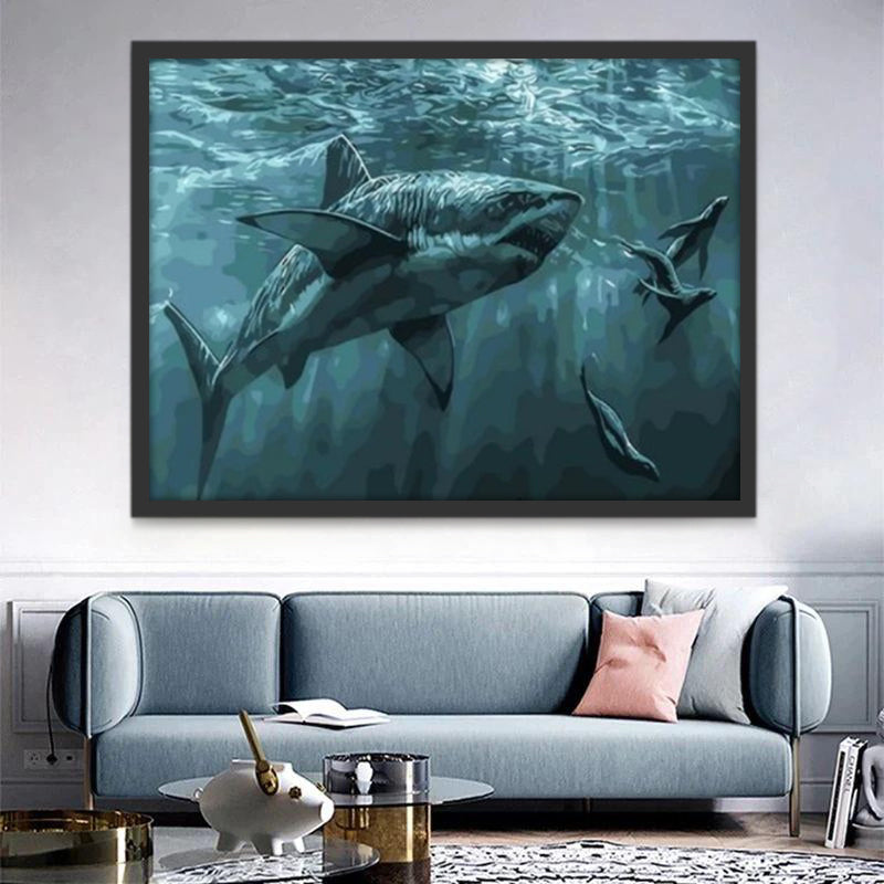 Un Enorme Requin et Trois Baleines Peinture par Numéros