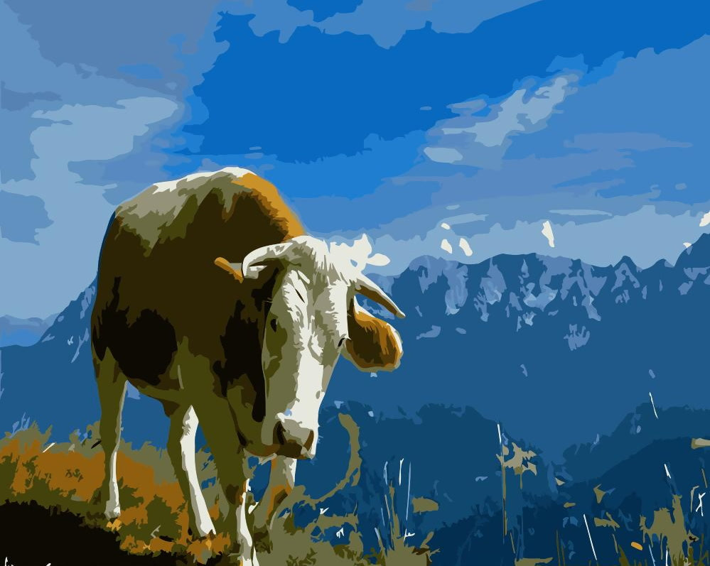 Vache dans la Montagne Peinture par Numéros