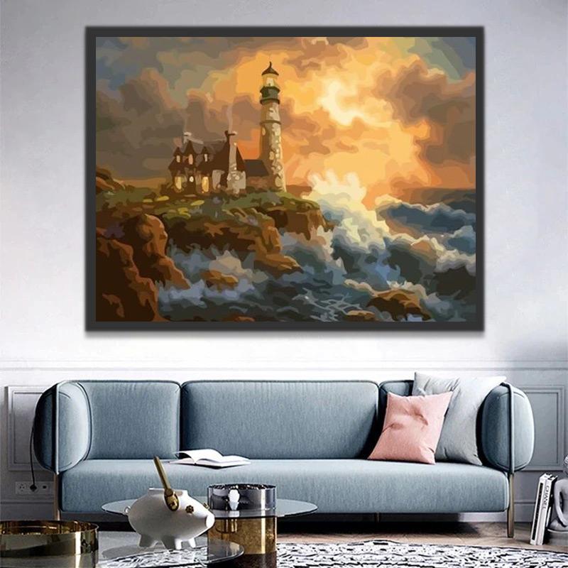 Vague de Mer et Phare Peinture par Numéros