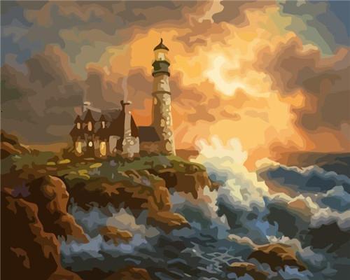 Vague de Mer et Phare Peinture par Numéros