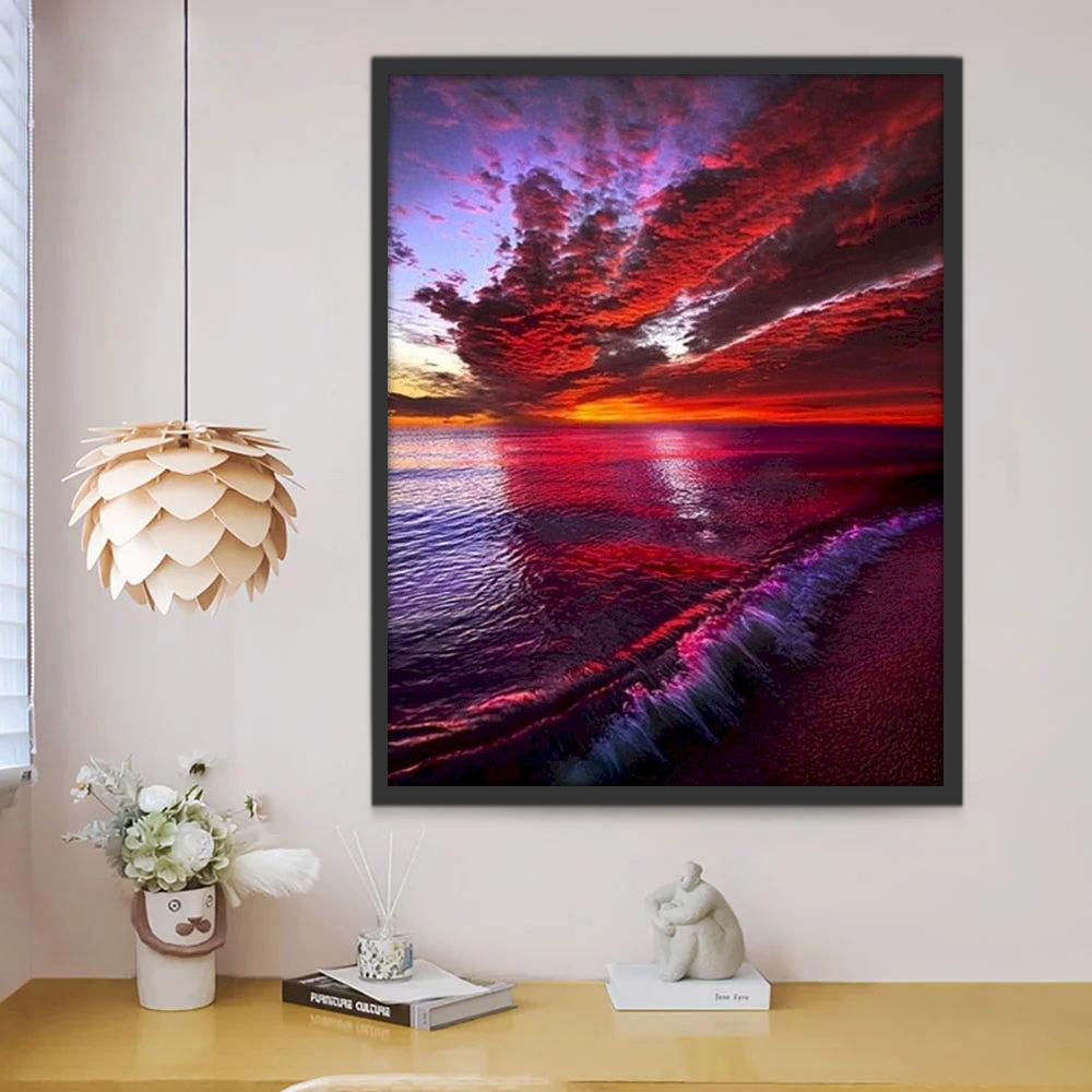 Vague et Ciel Rouge Peinture par Numéros