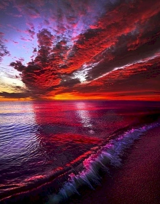 Vague et Ciel Rouge Peinture par Numéros