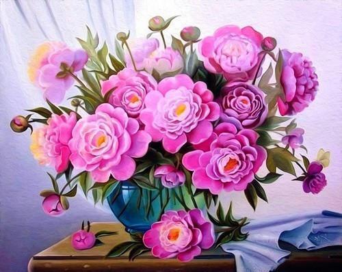 Vase et Fleurs Violettes Peinture par Numéros