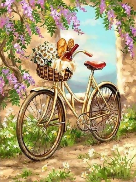 Vélo avec Fleurs Peinture par Numéros
