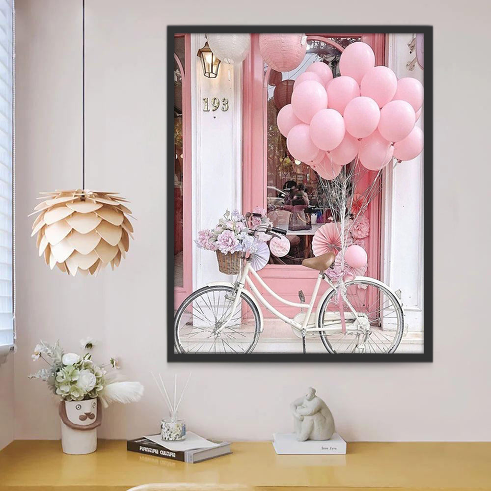 Vélo et Ballons Roses Peinture par Numéros