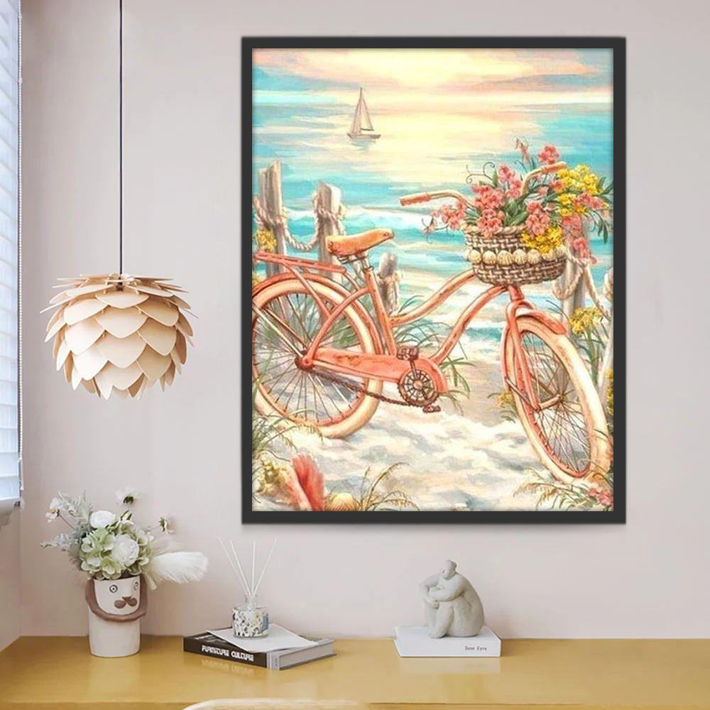 Vélo Floral sur la Plage Peinture par Numéros